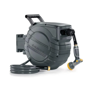 Retractable Garden Hose Reel 1/2 in x 100 ft, 2025 Upgraded Dual Ratchet Lock UV & Freeze Protection Brass Seal Slow Retraction Anti-Tangle Hose 180°Swivel Reinforced Scaffold Wall Mount