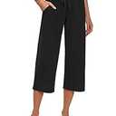 RESHE Women's Capri Yoga Pants Loose Soft Drawstring Workout Sweatpants Causal Lounge Pants with Pockets (Black, L)