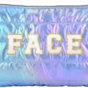 10 x Hiroyuki Iridescent Makeup Bag, 14 inches Cosmetic Bag, Large Capacity Travel Pouch (Face, blue)