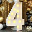 Light up Number 4 White Marquee 4ft Numbers with Lights for 4th Birthday Party Large Mosaic Frame Letter Cardboard Pre-Cut Giant Cut-Out Thick Board Sign Decorations Anniversary New Year Graduations