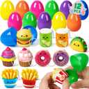 12 Pack Prefilled Easter Eggs with Food Squishy Toys Keychains, Easter Eggs Filled for Kids Easter Egg Hunt Easter Basket Stuffers Goodie Bag Fillers School Classroom Gifts