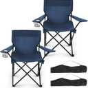 2 Pack Folding Camping Chairs for Adults, Foldable Portable Beach Chairs with Carry Bag & Cup Holder, Compact Design for Camping, Beach, Picnics, and Fishing Supports 300LBSDark Navy