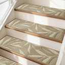 JSEI Stair Treads for Wooden Steps with 3D Leaf Pattern, 14 Pack 9" X 28" Carpet Stair Treads Non-Slip Indoor with TPE Backing, Machine Washable Stair Runners for Kids Elders and Pets, Beige