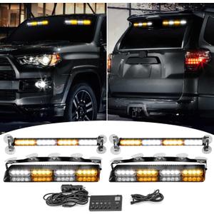 Wsays 2x14 and 2x17 inch Front & Rear Amber White Windshield LED Strobe Light Bar Compatible with Construction Snow Plow Vehicles Tow Trucks