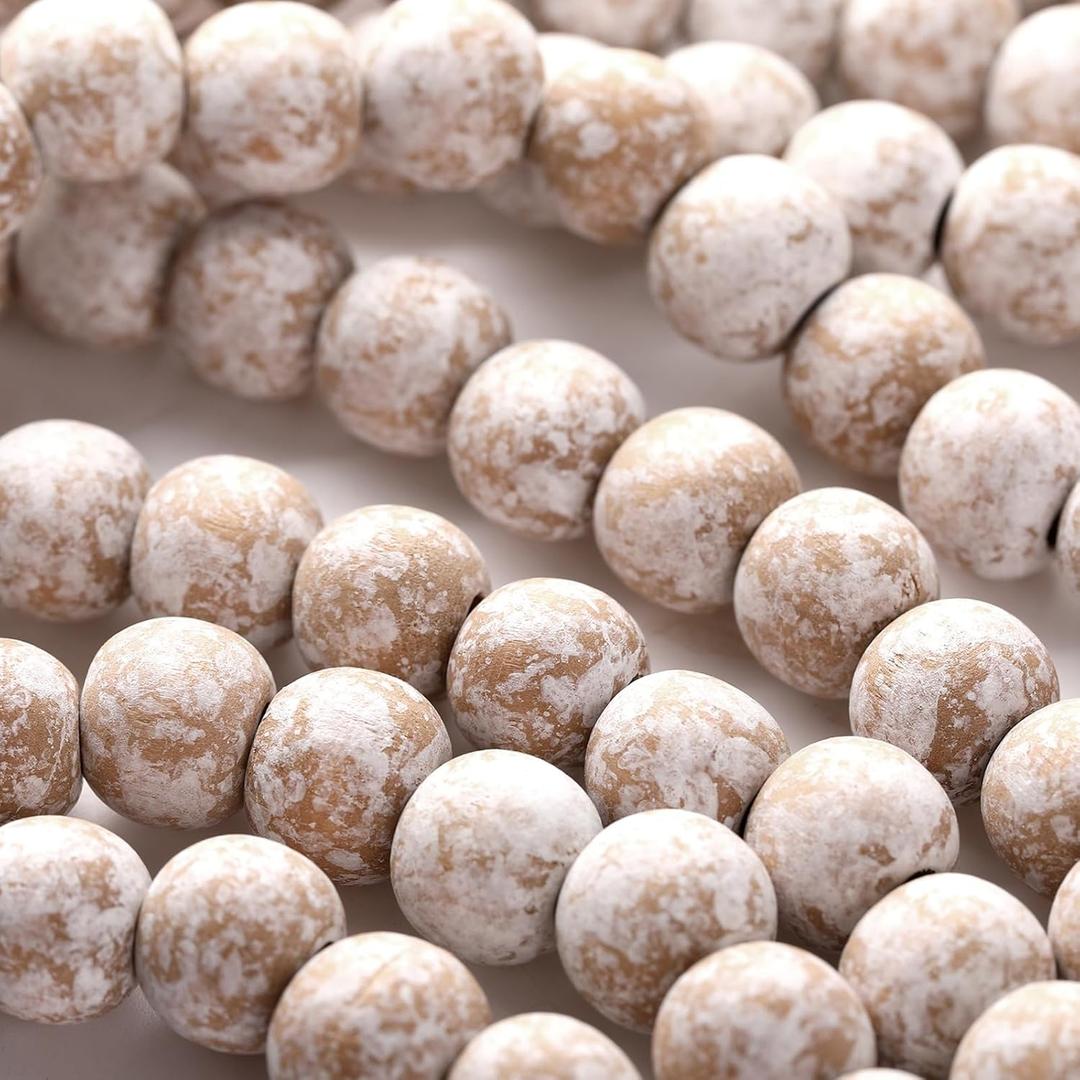 2 Pcs 18 ft Boho Christmas Tree Wood Bead Garland Vintage Natural Wooden Beads Garland Decorative Rustic Holiday Xmas Tree Country Farmhouse Christmas Decor for Indoor Home Use(White)