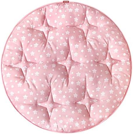 Moonsea Round Kids Play Mat Pink Star Nursery Rug for Baby Girl, Soft Crawling Non Slip Cushion Play Mat for Children Toddlers Bedroom and Princess Pop Up Play Tent, Diameter 40''