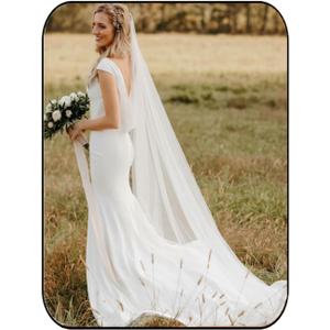 HEREAD Bride Wedding Veil 118" Long Cathedral Length Bridal Tulle Hair Accessories with Comb and Cute Edge (Ivory)