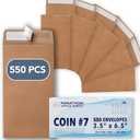 MOS #7 Brown Coin Envelopes 3.5 x 6.5 Inch 550 Pack  Self-Seal Kraft Money Envelopes for Cash, Budgeting, Savings Challenges, Seed Storage, Small Parts