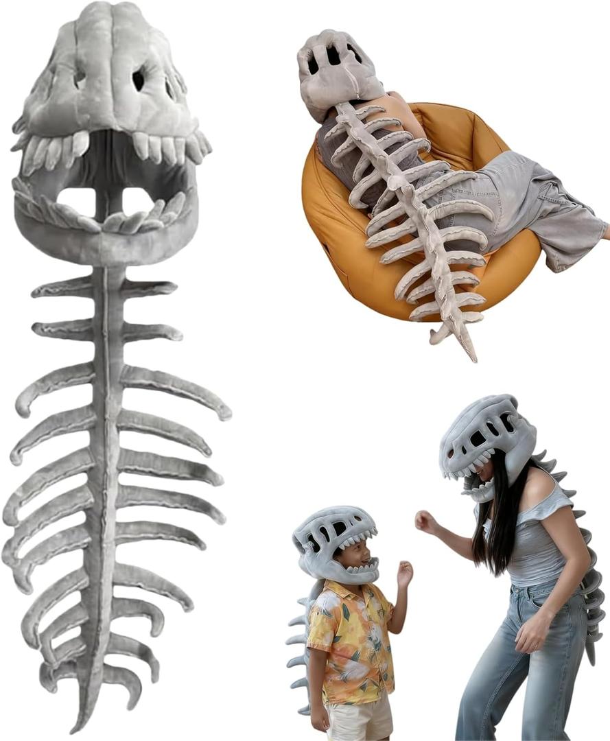 Dinosaur Skeleton Costume3D Spinosaurus Skull Mask Headpiece & Spine Tail for Halloween Cosplay Costume Party