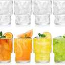 Frcctre 8 Pack Stackable Drinking Glasses, 6.5 OZ Romantic Lowball Cocktail Glasses, Small Vintage Fluted Glassware Glass Tumblers Cups for Iced Coffee, Juice, Beer, Soda, Coocktail