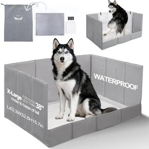 HQ4US 4LEGS Dog Litter Box, Pee Pad Holder Foldable, Indoor Dog Potty Tray for Puppy & Large Dogs, High Walls, Seamless, No Assembly, Waterproof, Easy to Clean, No Spill,Portable for Travel