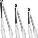 HOTEC Stainless Steel Kitchen Tongs Set of 3-7", 9" and 12", Locking Metal Food Tongs Non-Slip Grip
