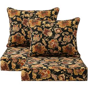 Outdoor Patio Chair Cushions Set, 24" x 24", Set of 2, Water-Repellent, Fade Resistant, Deep Seat Bottom and Back Cushion for Backyard, Couch, Sofa and Patio Furniture, Red Yellow Vine Flower