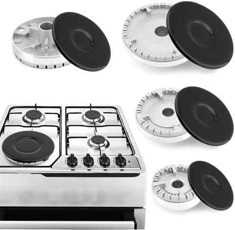 8 Pcs Cooker Hat Set, Oven Gas Hob Burner Crown Flame Cap Cover, Surface Gas Stove Burner Caps and Burner Head Replacement Kit 1 Large 1 Small 2 Middle (Dimensions in Images)