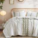 INK+IVY Comforter for King Size Bed, Chenille Tufted, Breathable Cotton Comforter Set, All Season Modern Boho Comforter with Farmhouse Bedding Flare, 2 Matching Shams, King Sage Green/Ivory 3 Piece
