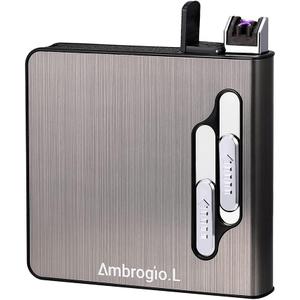Full Pack 20 Regular Cigarettes Case Box Automatic Ejection Holder with Dual Arc Lighter USB Rechargeable, Flameless, Windproof,Moisture-Proof,Black