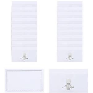 ANFAN 20 Pcs Name Tags with Pins, Clear Plastic Pin Badge Holder (3.54x2.16 Inch) with Inserts, Reusable PVC Name Tag for Conference, Event & Office