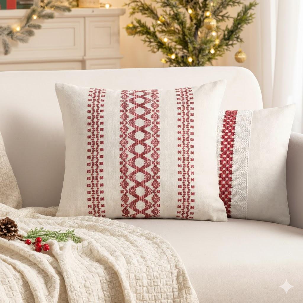 MIULEE Set of 2 Red Boho Decorative Pillow Covers 18x18 Inch Farmhouse Rustic Couch Throw Pillows Modern Spring Cotton Cushion Covers Retro Cute Macrame Woven Home Decor for Bed Sofa Chair