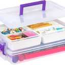Plastic Craft Storage Container Small Art & Office Supply Organizer Tote, Sensory Bins & Boxes for Home & University, Stackable, Secure Latch Buckles, Clear