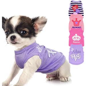 Generic 4 Pieces Summer Dog Clothes for Small Girls - Soft Puppy Shirts, Cute Chihuahua Teacup Outfits, Breathable Pet Clothing (Small, Pink, Purple)