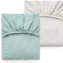 Momcozy Muslin Standard Fitted Crib Sheets, 52"x28", 2 Pack Soft Breathable Natural Cotton Baby Mattress Sheet, 360 Mattress Wrapping No Slip Boys Girls Neutral Toddler Bed Sheet, Green Grey