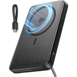 INIU for Magsafe Power Bank, Ultra Slim 10000mAh 15W Magnetic Portable Charger, 45W Fast Charging with Built-in USB-C Cable, Battery Pack with Stand for iPhone Air 17 16 15 14 13 12 Only