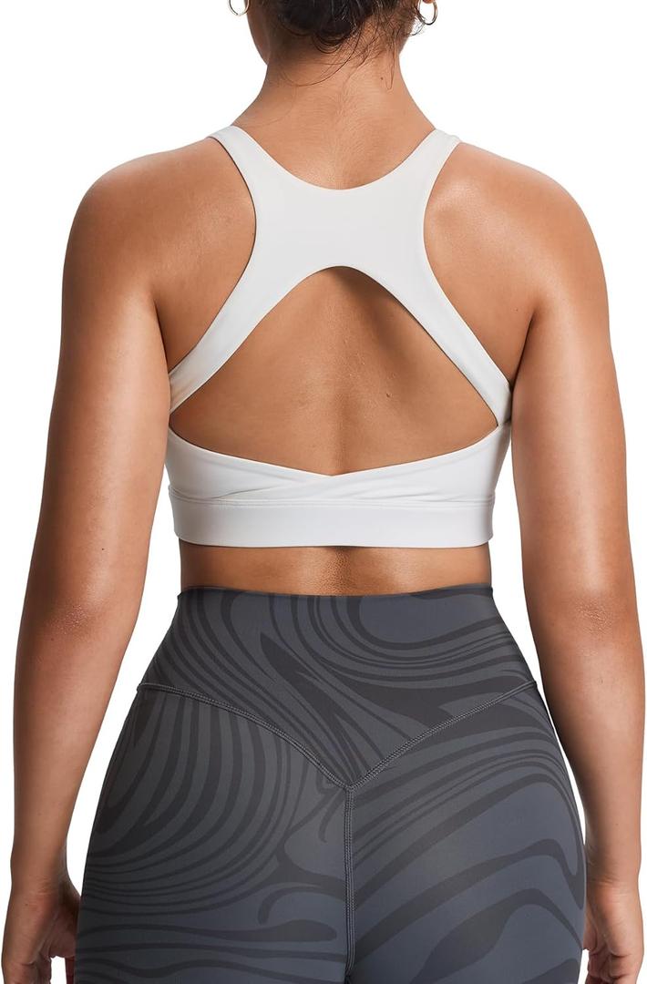 Aoxjox Women's Workout Sports Bras High Impact Fitness Backless Padded Training Gym Khloe Bra Yoga Crop Tank Top (White, Small)