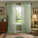 Kotile Sage Green Sheer Curtains 84 Inches Long 2 Panels, Knitted Rustic Floral Pattern Lace Sheer Curtains for Bedroom Living Room, Rod Pocket Privacy Sage Curtains, 52 x 84 Inch, Sage Green