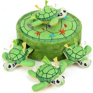 Hide and Seek Squeaky Dog Plush Toy Carrot and Bunny Set, 5 Pack Dog Puzzle Toys for Training and Cleaning, Interactive Tough Dog Toy for Small Medium Dogs,Turtles