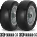 2 PCS 11x4.00-5" Flat Free Lawn Mower Tire on Wheel, 3/4" or 5/8" Bushing, 3.4"-4"-4.5-5" Centered Hub, Universal Fit Smooth Tread Tire for Zero Turn Lawn Mowers, with Universal Adapter Kit