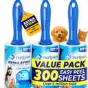 PetLovers Extra Sticky Lint Roller Value Set 300 Sheets for Pet Hair Removal, Dog and Cat Lint Remover 3 Pack