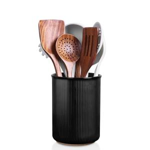 LoeJan Utensil Holder, Extra Large Utensil Crock, Stable Ceramic Utensil Organizer, Cooking Tool Organizer Set for Kitchen Counter Farmhouse Decor (F-6.7" Black)
