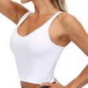 LASLULU Womens Sports Bra Seamless Long Crop Tank Racer Back Spaghetti Strap Workout Yoga Bra Padded Halter Neck Casual Tops (Small, White)