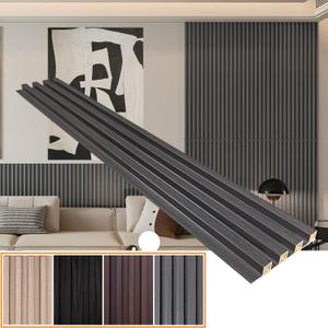 WPC Slat Wall Panels 12-Pack 48x 6in & 4 Trim Accent Grey Wood Grain 3D Wall Panels Interior Wall Modern Dcor (Gray)