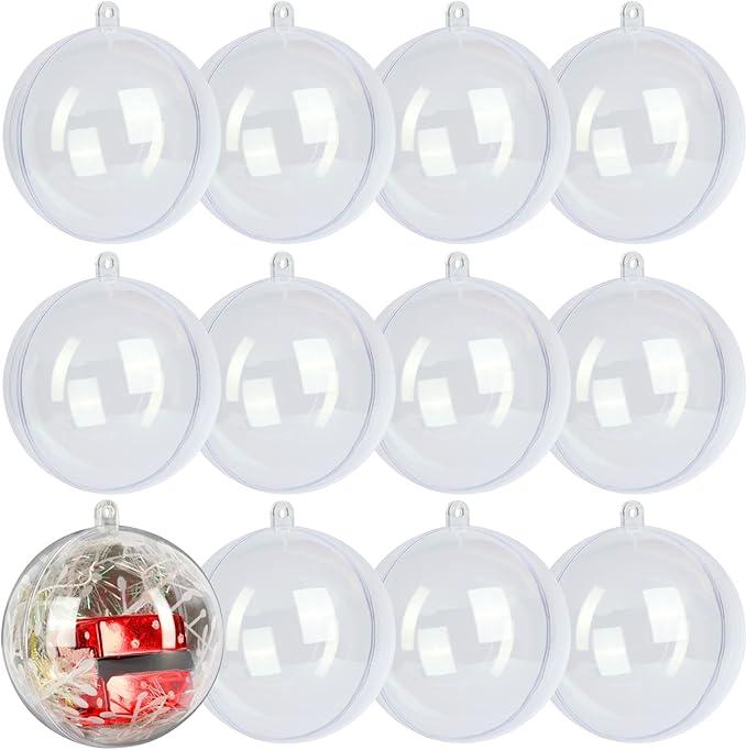 12 Pack Clear Plastic Fillable Ornament Ball 3.15''/80mm for Christmas,Holiday, Wedding,Party,Home Decor Filling Transparent Plastic Decorative Call DIY Craft Ball