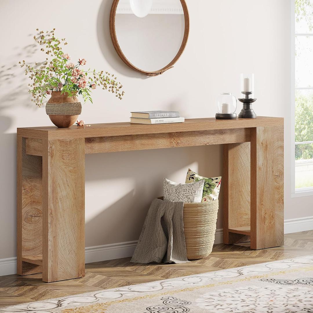 Tribesigns 70.9-Inch Extra Long Console Table, Farmhouse Wood Sofa Table Behind Couch, Narrow Entryway Accent Table for Living Room, Hallway, Entrance, Foyer, Light Oak Brown, Twin XL