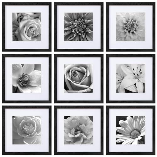 eletecpro 12x12 Picture Frames Set of 3 with Mat for 8x8 Photos or without Mat for 12x12, Square Gallery Wall Decor Collage for Picture Display, Black Frame Set for Wall Hanging