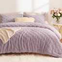 CozyLux Fleece King Comforter Set Light Purple,Super Soft & Warm Fluffy Bedding with Checkered Pattern,Luxury Fuzzy Heavy Bed Set for Winter,3 Pieces,1 Comforter and 2 Pillowcases
