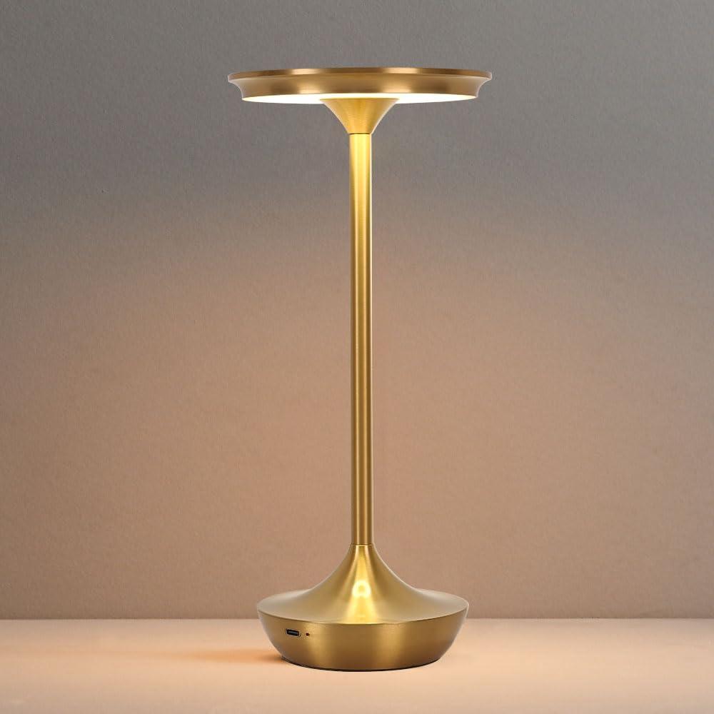 LED Cordless Table Lamp Rechargeable,Portable 6000mAh Battery Outdoor Bedside Table Lamps,3 Color Stepless Dimming Touch Battery Powered Lamp, Table Light for Restaurant/Patio/Camping/Bedroom(Gold)