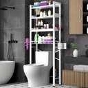 Over The Toilet Storage Cabinet,4 Tier Bathroom Organizer and Storage With Adjustable Shelf Waterproof Feet Pad and Basket Multifunctional Space Saver Freestanding Bathroom Shelves With Dividers White, Large