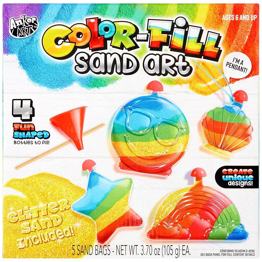 Anker Play Color Fill Sand Art Kit | 4 Fun Shaped Bottles | 5 Bags of Sand