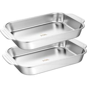 2 Pcs stainless steel baking pans 9 x 13 Inch Rectangle Baking Pan with Handle Bakings Bakeware for Fish Cakes Breads Casseroles Bakeware Set for Bakings Roasting Toaster Oven, 13" X 9" X 2.17"