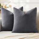 MIULEE Grey Couch Pillow Covers 18x18 Inch, Set of 2 Soft Chenille Decorative Square Throw Pillow Covers Farmhouse for Sofa Living Room Bed