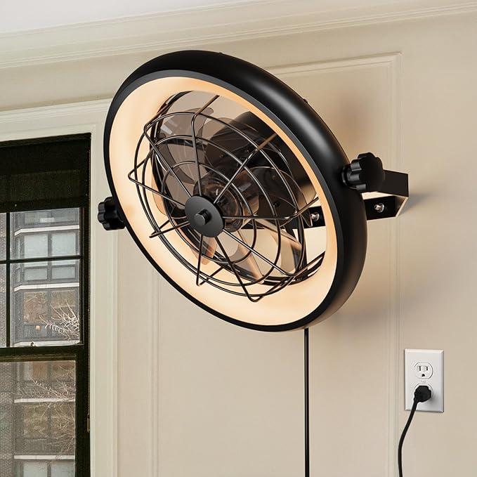 Fansconse all Mount Fan 16" Ceiling Wall Fan with Lights and Remote, 6-Speed, Timer, LED Light, Industrial Wall Mounted Fan for Bedroom, Garage, Tool Room, Workshop, Warehouse, Covered Patios