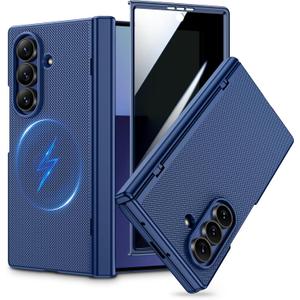 VEGO for Galaxy Z Fold 7 Case, Compatible with MagSafe, with [Hinge Protection][Front Privacy Screen Protector] Magnetic Slim PU Leather Protective Cover for Samsung Galaxy Z Fold 7 5G - Blue (Fold 7(No Belt Clip))