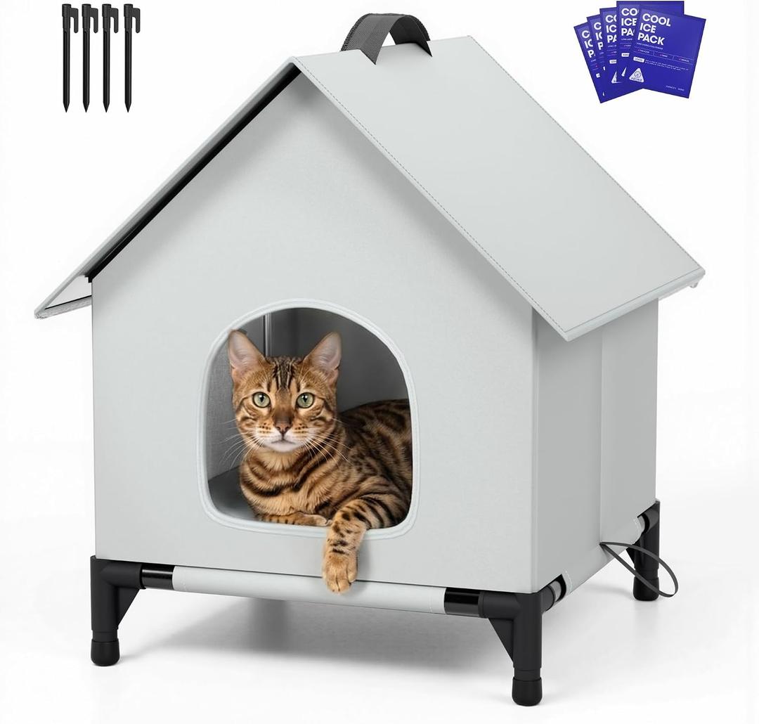 Cat House for Indoor and Outdoor Use - Insulated and WeatherproofWaterproof Shelter for Stray Cats Summer Cooling Cat with20 Ice Packs,Ice Pack Double Insulation for Cats X