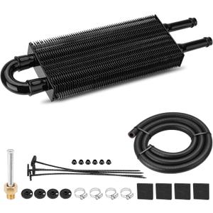 Upgrade 2 Pass Aluminium Transmission Oil Cooler, 5/16" Universal 2 Rows Tube And Fin Cooler Kit Engine With Hose Mounting, Black