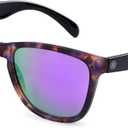 COLOSSEIN Sunglasses Womens,Classic Square Frame UV400 Mirrored Lens,Sunglasses Fit For Beach,Vacation,Driving (C29 - Black Floral/Purple Mirrored Lens)