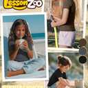 LessonZoo 3 Pack Girls Cotton Cute Tops Short Sleeve Ribbed Tween Shirts Basic Slim Fit Casual Summer Tee for Kids Ages 5-14(Black, Dark Gray, Brown,7-8 Years)