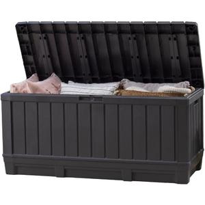 Keter Kentwood 92 Gallon Resin Deck Box-Organization and Storage for Patio Furniture Outdoor Cushions, Throw Pillows, Garden Tools and Pool Floats, Dark Grey